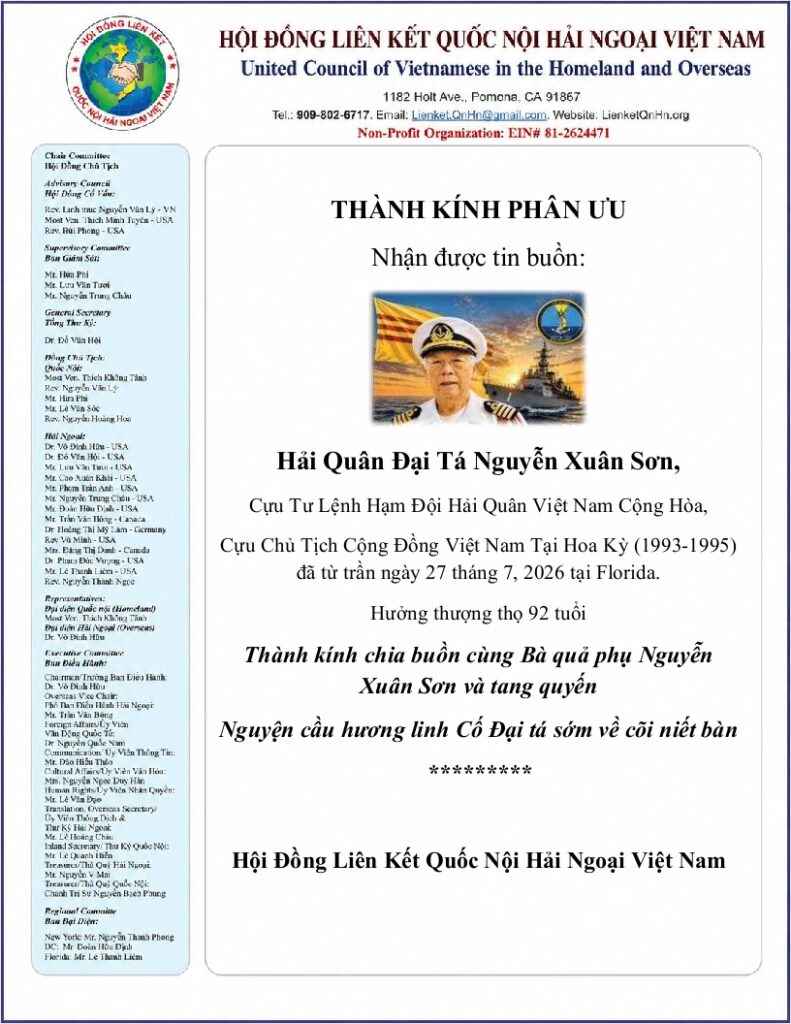 Phân Ưu: Cố Hải Quân Đại Tá Nguyễn Xuân Sơn từ trần
