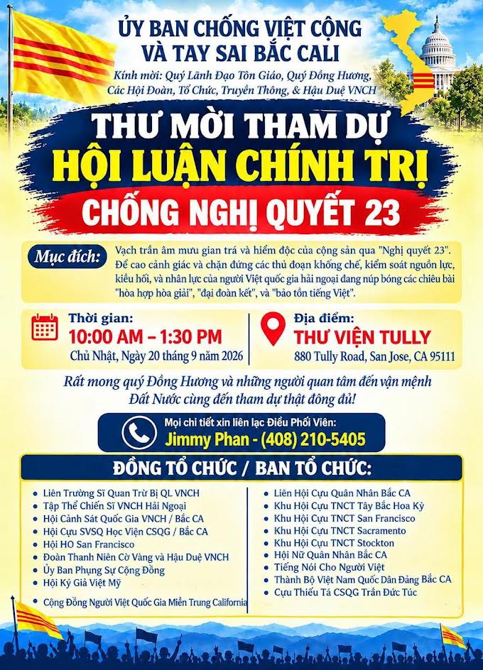 Thư mời tham dự hội luận chính trị chống nghị quyết 23 của CSVN